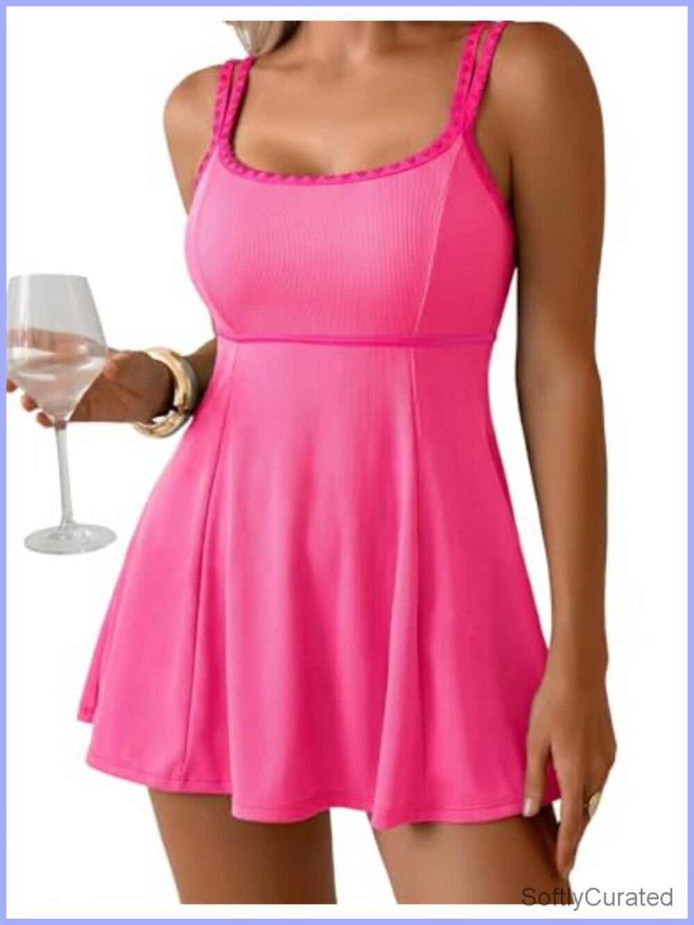 Tummy Control One Piece Swimsuit Skirted Swimdress Modest Slimming Ribbed